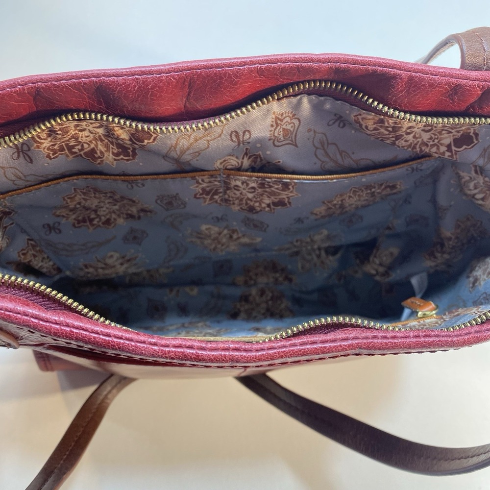 Hobo Red Leather Brown Straps Shoulder Bag Purse Tote Zip Closure - Picture 10 of 16